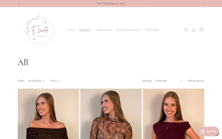 Website page titled All – Elevate Boutique