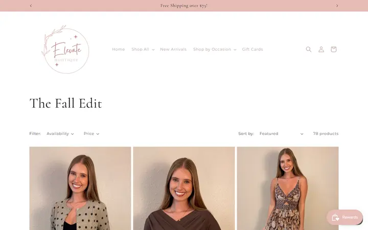 Website page titled The Fall Edit – Elevate Boutique