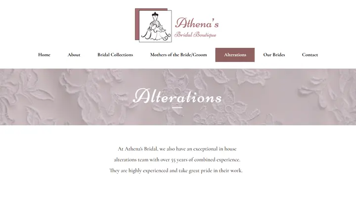 Website page titled Alterations | Athena's Bridal