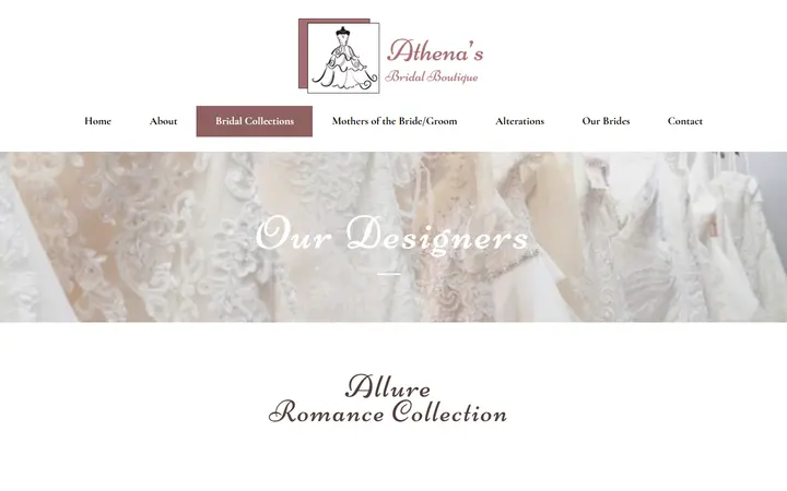 Website page titled Bridal Collections | Athena's Bridal