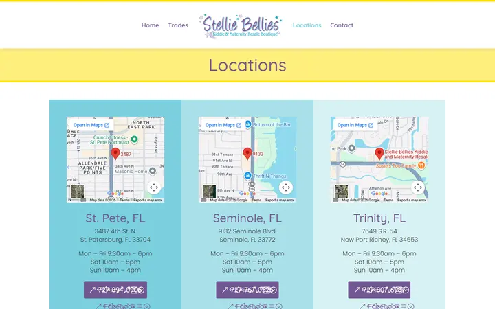 Website page titled Locations - Stellie Bellies