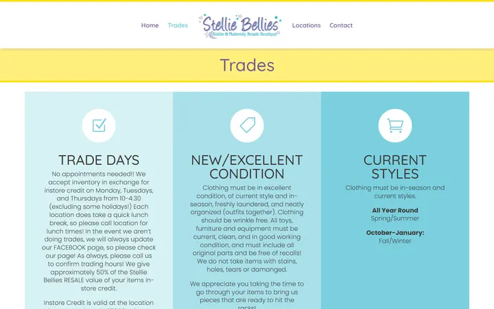 Preview of Stellie Bellies Kiddie and Maternity Resale Boutique Trinity website