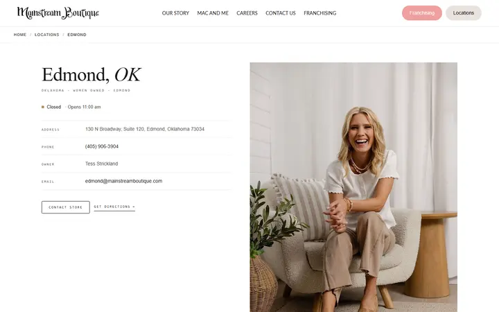 Website page titled Edmond | Oklahoma | Mainstream Boutique