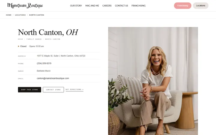 Website page titled Canton | Minnesota | Mainstream Boutique