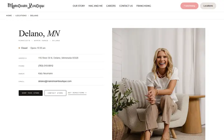 Website page titled DELANO | Minnesota | Mainstream Boutique