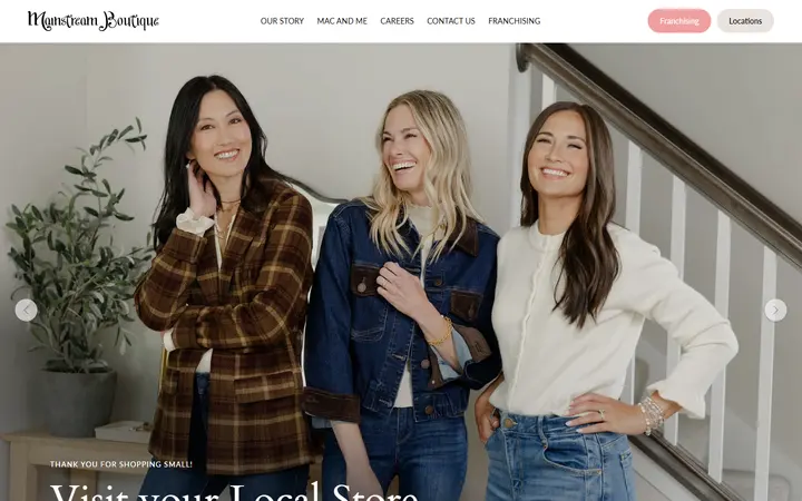 Website page titled Mainstream Boutique | Women's Clothing & Boutique Franchise