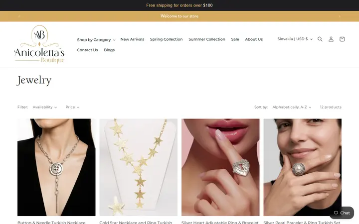 Website page titled Buy Jewelry and Accessories Online - Anicoletta's Boutique