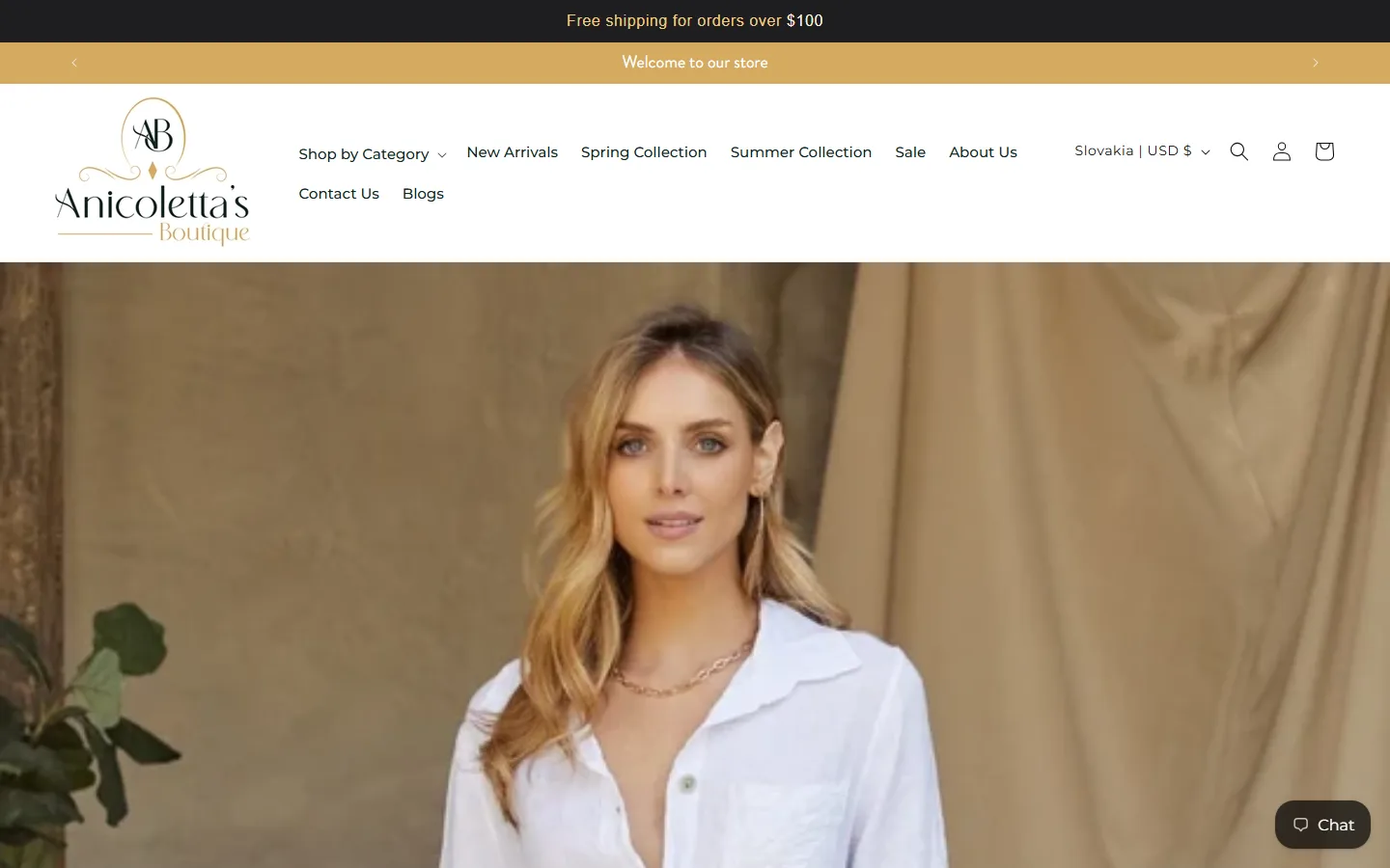 Viewport capture of Anicoletta’s Boutique website