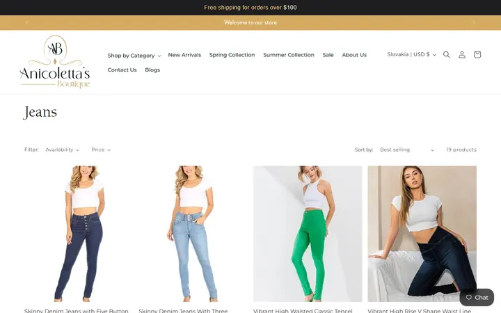 Website page titled Jeans – Anicoletta's Boutique