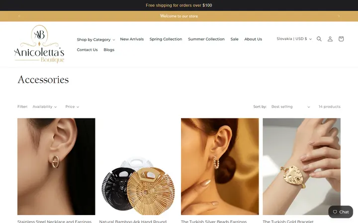 Website page titled Accessories – Anicoletta's Boutique