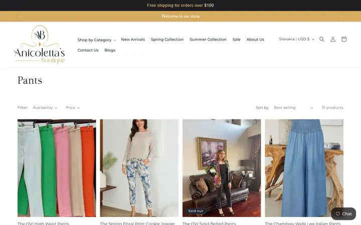 Website page titled Pants – Anicoletta's Boutique