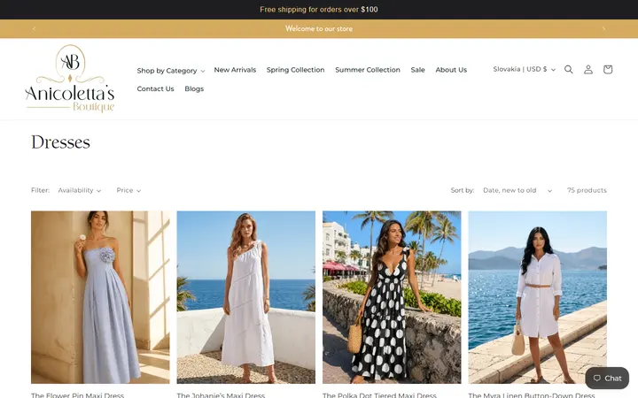 Website page titled Buy Maxi Dress Online - Anicoletta's Boutique