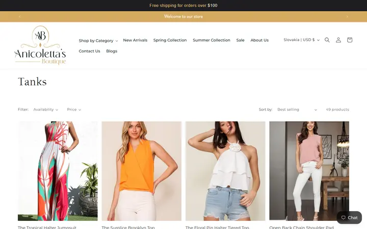 Website page titled Tanks – Anicoletta's Boutique