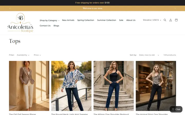 Website page titled Buy Long Sleeve Top Online - Anicoletta's Boutique