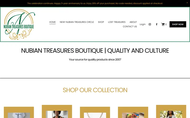 Preview of Nubian Treasures Boutique website