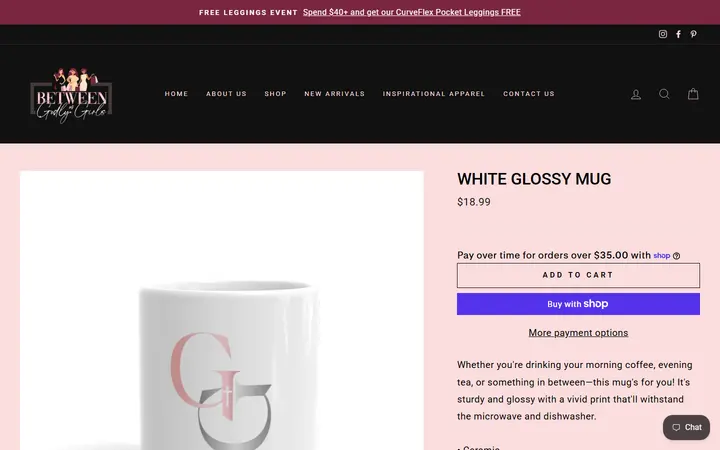 Website page titled White Glossy Mug – Between Us Godly Girls