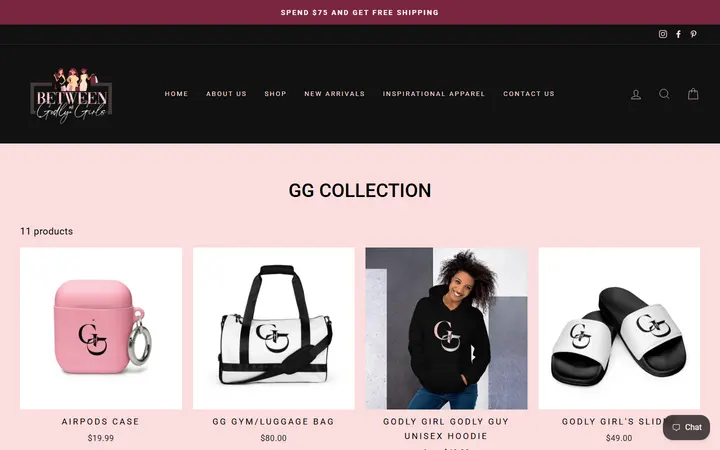 Website page titled GG Collection – Between Us Godly Girls