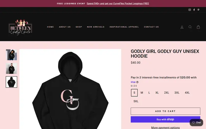 Website page titled Godly Girl Godly Guy Unisex Hoodie – Between Us Godly Girls