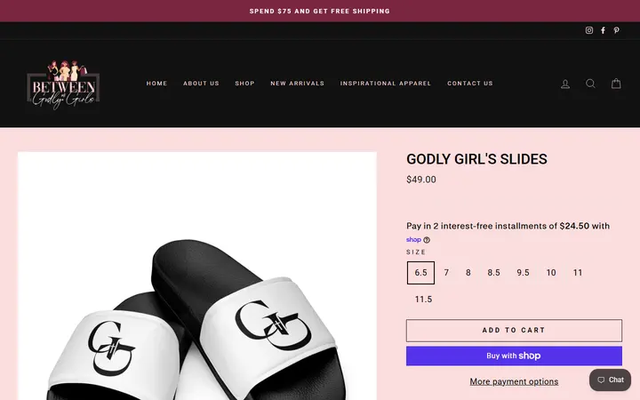 Website page titled Godly Girl's Slides – Between Us Godly Girls
