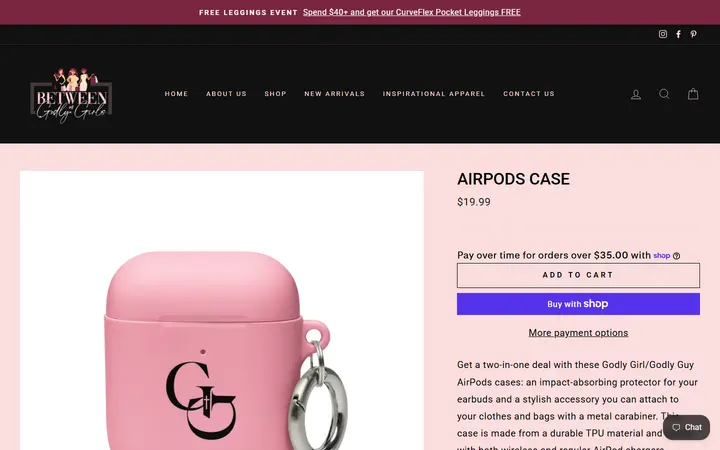 Website page titled AirPods case – Between Us Godly Girls