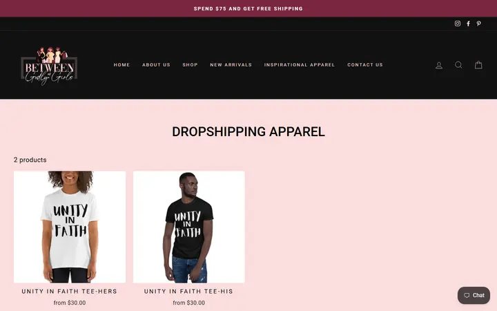 Website page titled Dropshipping Apparel – Between Us Godly Girls
