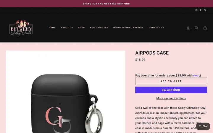 Website page titled AirPods case – Between Us Godly Girls