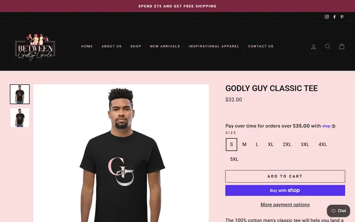 Website page titled Godly Guy Classic Tee – Between Us Godly Girls