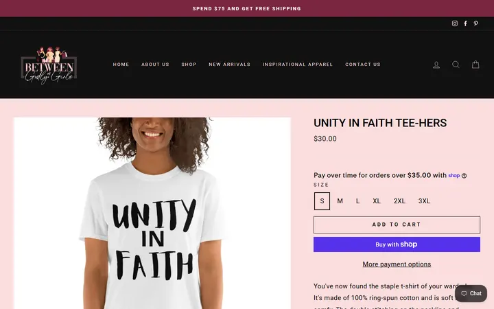 Website page titled Unity in Faith Tee-Hers – Between Us Godly Girls