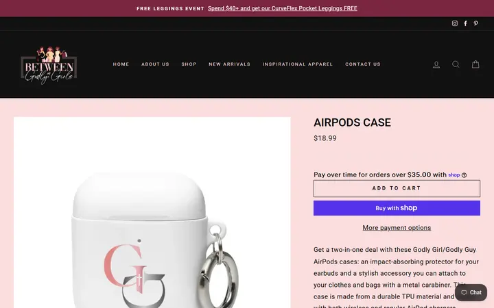 Website page titled AirPods case – Between Us Godly Girls