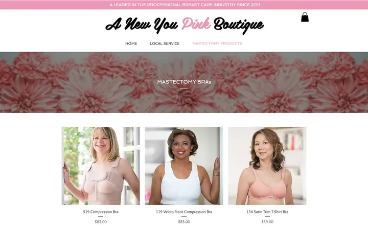 Website page titled MASTECTOMY BRA | Anewyou