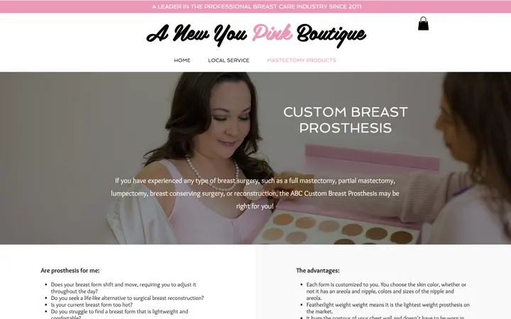 Website page titled CUSTOM BREAST PROSTHESIS | Anewyou