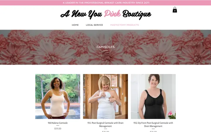 Website page titled POST-SURGICAL CAMISOLES | Anewyou
