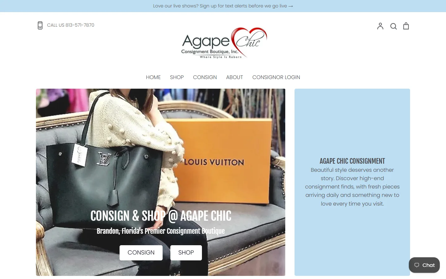 Viewport capture of Agape Chic Consignment Boutique website