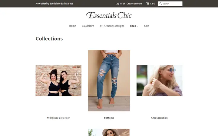 Website page titled Collections – Essentials Chic