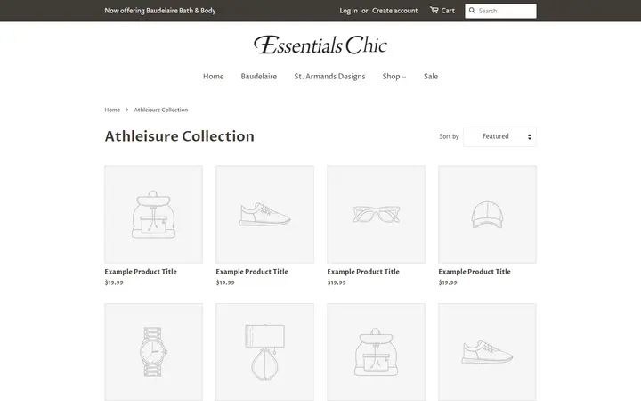 Website page titled Athleisure Collection – Essentials Chic
