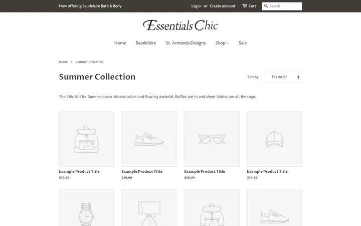 Website page titled Summer Collection – Essentials Chic
