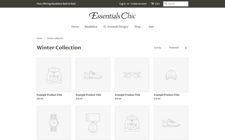 Website page titled Winter Collection – Essentials Chic
