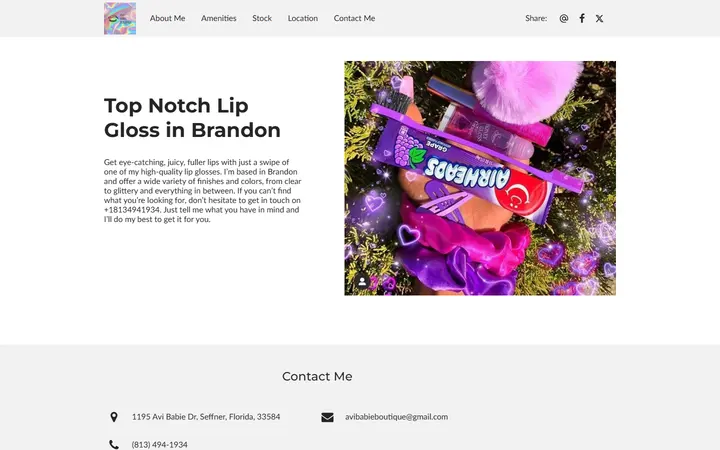 Website page titled Top Notch Lip Gloss in Brandon - Avi Babie Boutique | Lip Gloss Store in Brandon