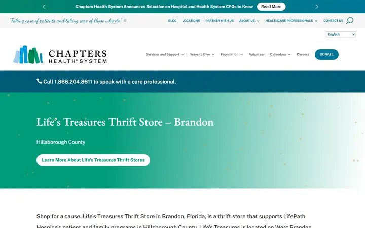 Preview of Life's Treasures Thrift Store Brandon website