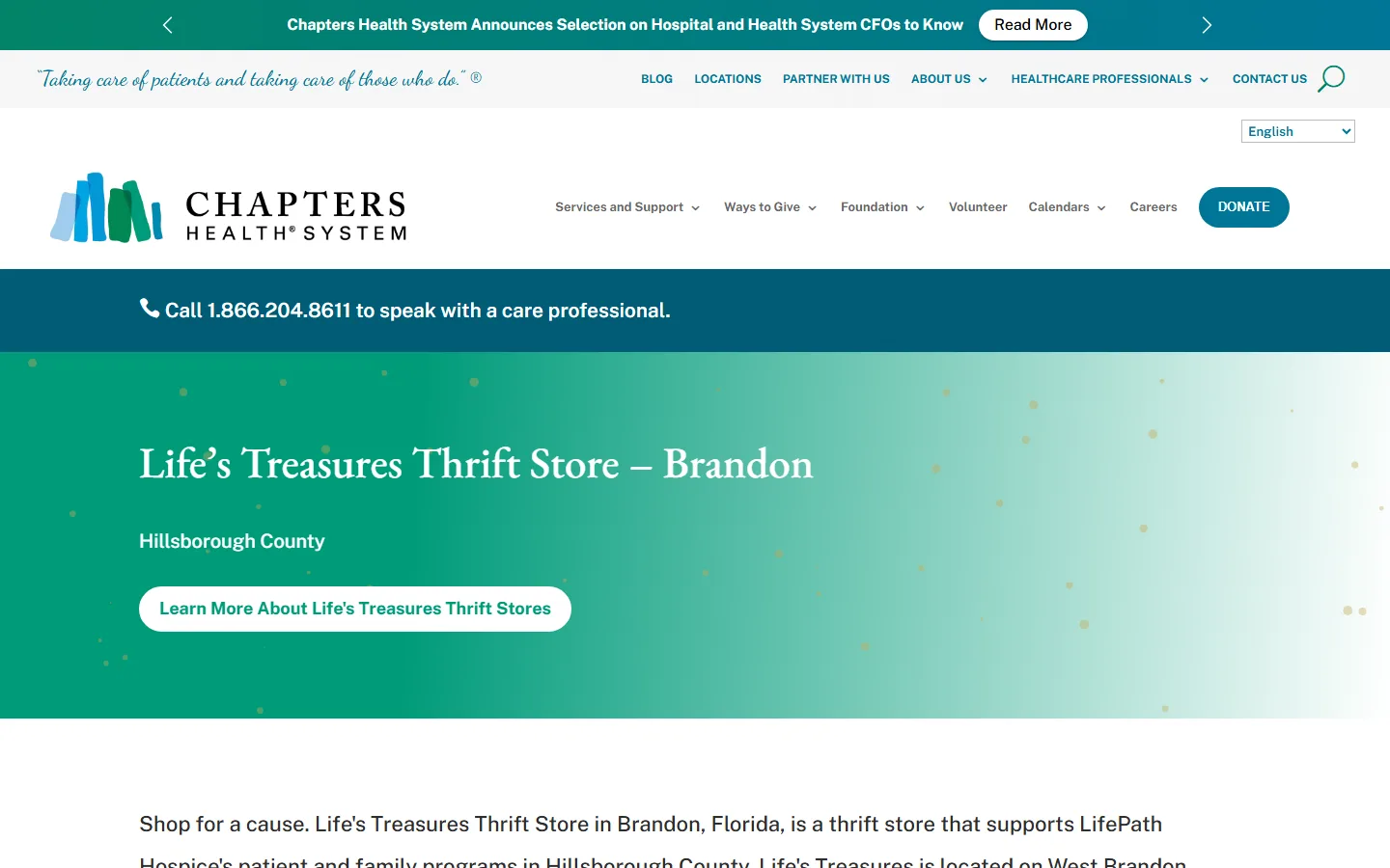 Viewport capture of Life's Treasures Thrift Store Brandon website