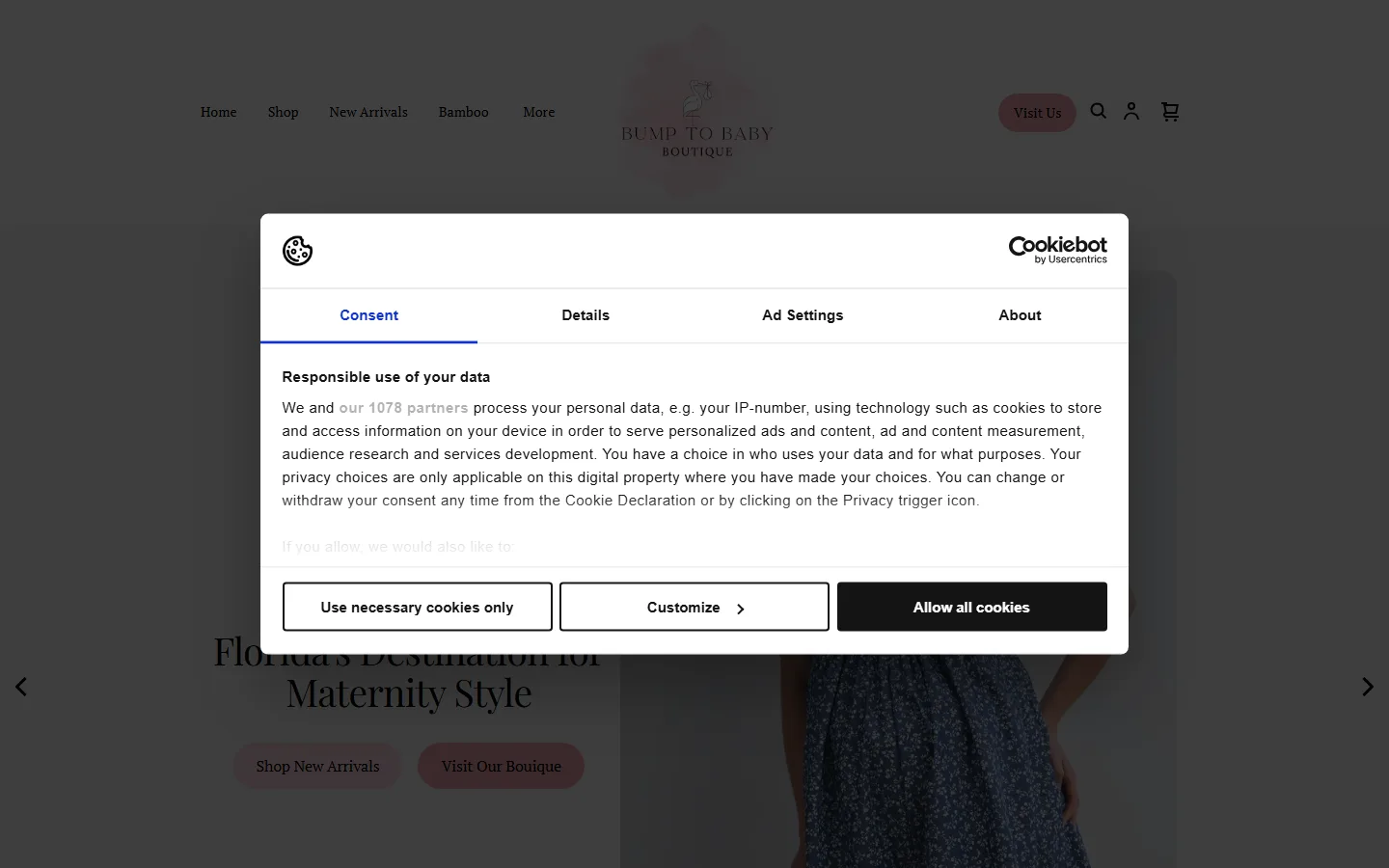 Viewport capture of Bump to Baby Boutique – Maternity & Baby Clothing website