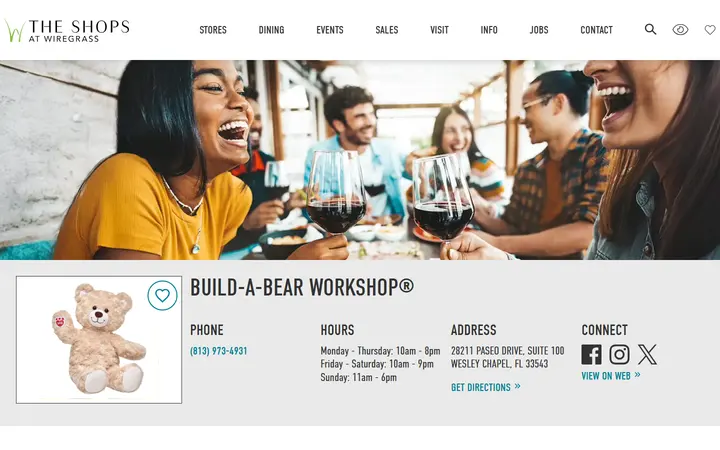 Website page titled The Shops at Wiregrass ::: Build-A-Bear Workshop®
