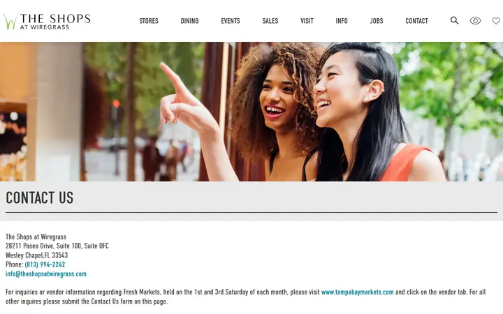Website page titled The Shops at Wiregrass ::: Contact Us