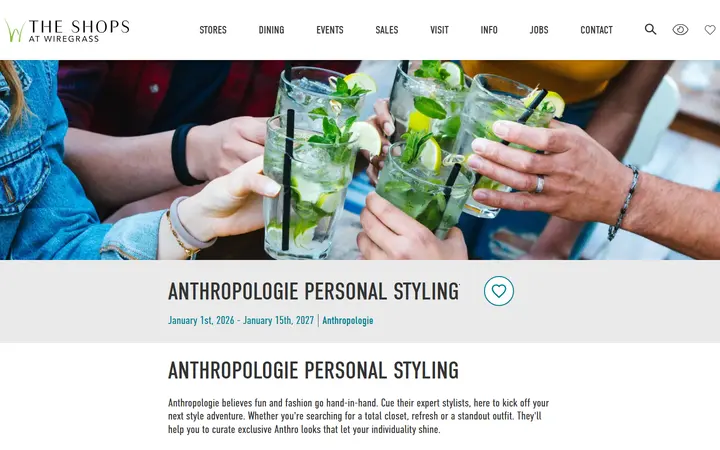 Website page titled The Shops at Wiregrass ::: Anthropologie Personal Styling