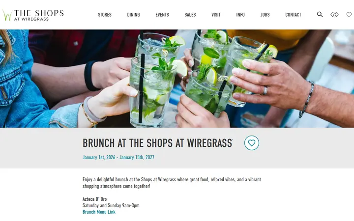 Website page titled The Shops at Wiregrass ::: Brunch at The Shops at Wiregrass