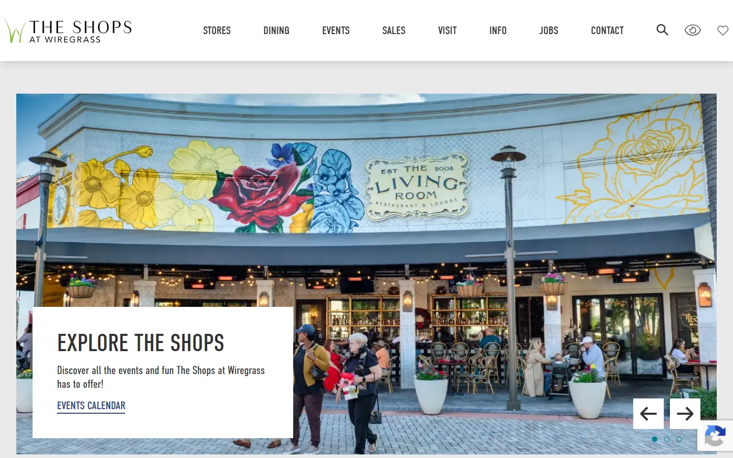 Viewport capture of The Shops at Wiregrass website